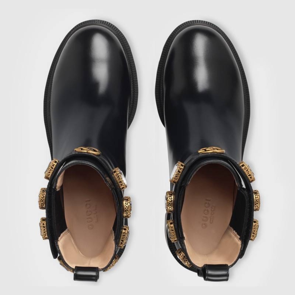 LIKE NEW Gucci Trip Embellished Block Heel Chelsea Boots, Size 38 - Picture 4 of 13